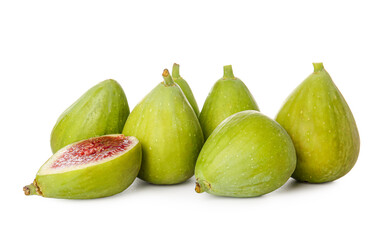 Fresh green figs on white background