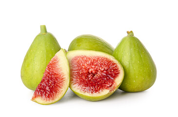 Fresh green figs on white background