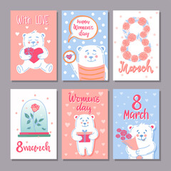 A set of postcards posters for March 8. International Women's Day. Vector illustration.