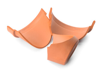 Broken flower pot on white background