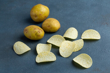 ポテトチップスと青背景