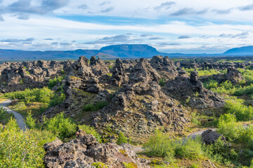 Dimmuborgir lava field situated on Iceland
