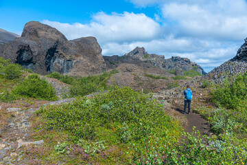 Hexagonal basalt rocks at Hljodaklettar on Iceland