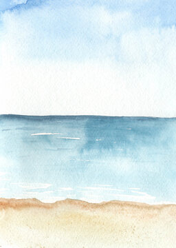 Beach by the sea in watercolor background