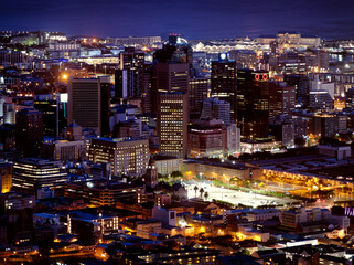 Fototapeta na wymiar Blue hour aerial view of Cape Town Central Business District