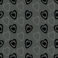 Seamless pattern with hearts and arrows on a brown background. Gray and black hearts. Drawing for March 8, Mother's Day. Love and friendship theme. For wallpapers, textiles, backgrounds, covers and pa