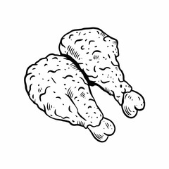 Hand-drawn black vector illustration of succulent chicken legs, showcasing delicious detail and texture. Perfect for culinary designs or food-themed projects.