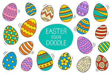 Easter eggs set doodle and color style. Happy easter pastel color isolated on white background.