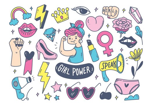 girl power concept in doodle style vector illustration