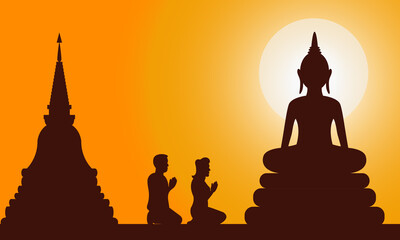 silhouette of buddha in thai temple worship Holy day