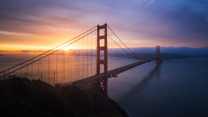 Fototapeta na wymiar Iconic San Francisco Golden Gate Bridge at Sunrise