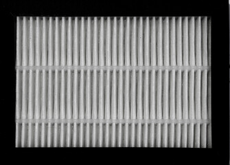 Closeup of HEPA filter. White stripped