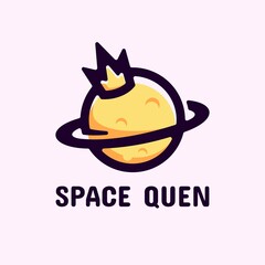 Vector Logo Illustration Space Queen Simple Mascot Style.