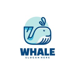 Vector Logo Illustration Whale Simple Mascot Style.