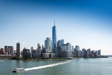 Cityscape of Manhattan on the riverside in New York, the USA during daytime