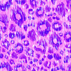 Purple pink animal skin seamless watercolor pattern shabby texture. Leopard`s spotted fur imitation.