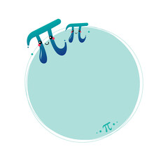 World Pi Day vector round card template, illustration with cute cartoon style pi letter characters.