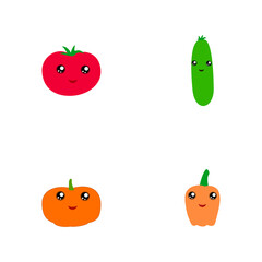 Tomato, cucumber, pumpkin, sweet pepper. Four images.