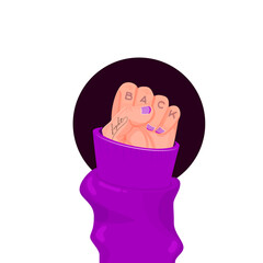 Back fight - tattoo on a woman's fist, arm raised up