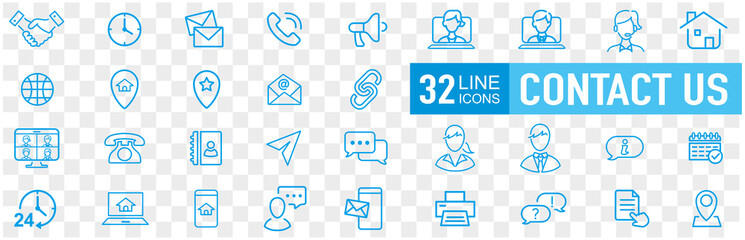 Set of 32 Contact Us web icons in line style - obrazy, fototapety, plakaty