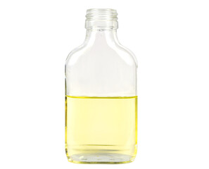 Oil (Essential, Pressed, Extract) in a Glass Bottle. Isolated on White. Space for Text, Label, Logotype.