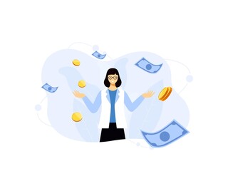Illustration Vector Graphic of Business and Finance, a woman benefits from her business and finances, this illustration perfect for website, landing page, app, and banner