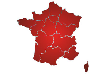 Mapa rojo de Francia en fondo blanco.