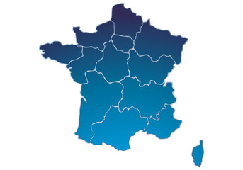 Mapa azul de Francia en fondo blanco.