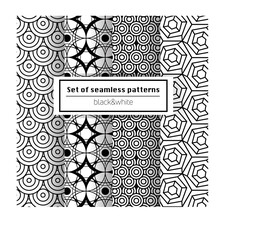 a set of five simple geometric black and white seamless patterns
