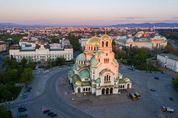 Aerial view of Alexander Nevski cathedral in Sofia, Bulgaria