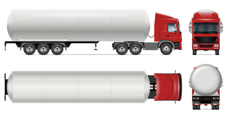 Tanker truck vector mockup on white for vehicle branding, corporate identity. View from side, front, back and top. All elements in the groups on separate layers for easy editing and recolor © Yuri Schmidt