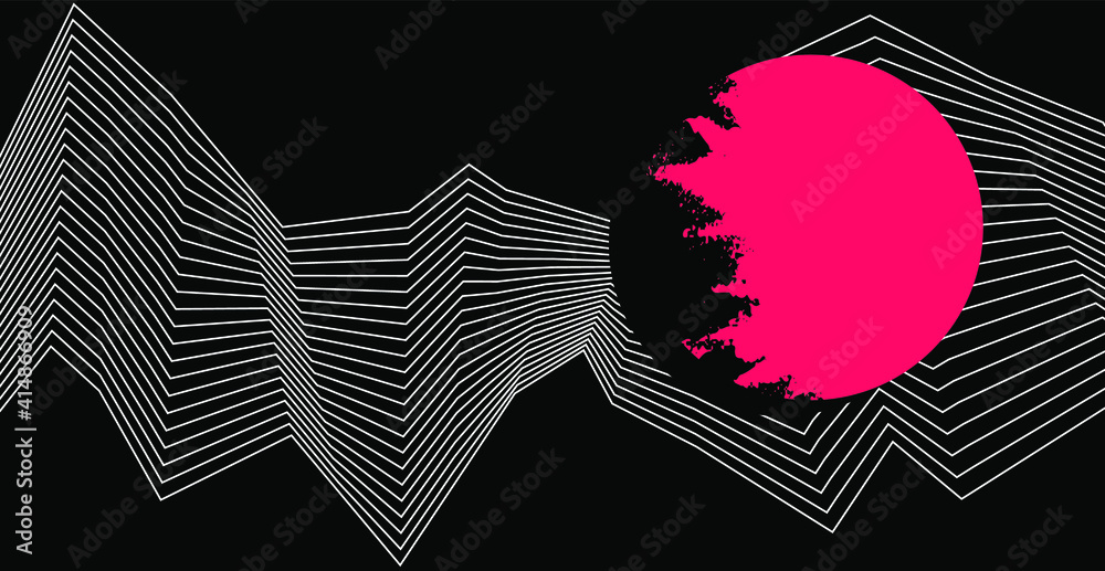 Poster Abstract minimal background with wavy lines and circle. Minimalist contemporary art style poster.