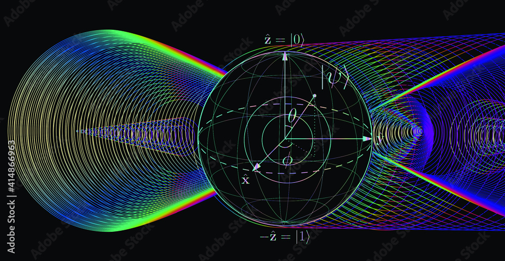 Aufkleber quantum qubit scheme, sciencific vector illustration.