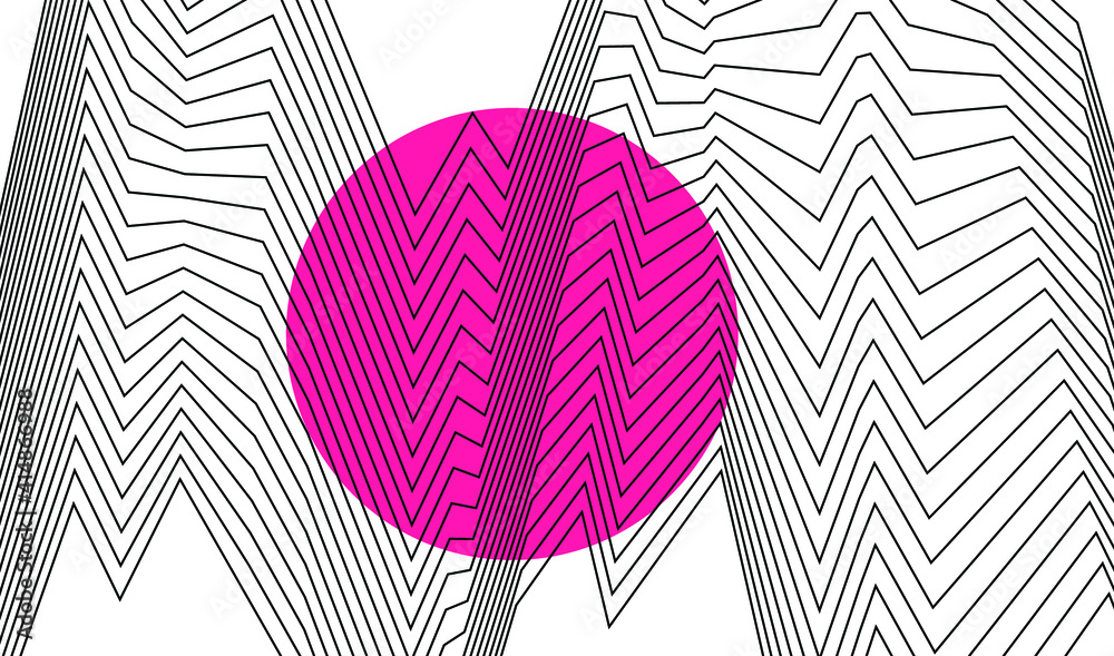 Poster Abstract minimal background with wavy lines and circle. Minimalist contemporary art style poster.