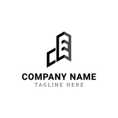 A simple logo design of the letters C and E forms the building, suitable for any business or construction company or those associated with buildings