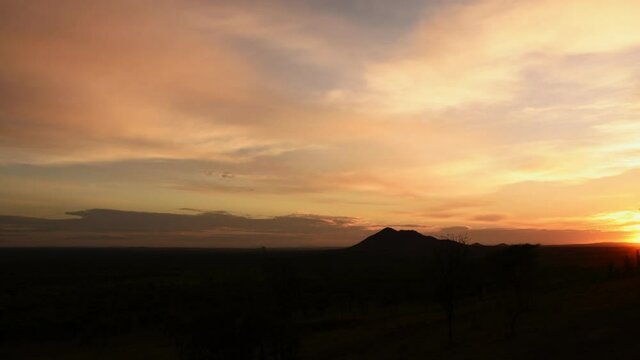 Beautiful landscape in Serengeti at dawn. Time lapse