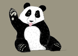 Hand-drawn EPS 8 Vector illustration of Panda with tongue out