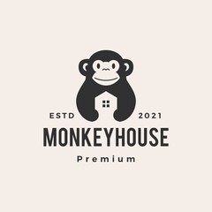 monkey house hipster vintage logo vector icon illustration