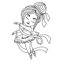 Little girl ballerina. Child in a tutu skirt and pointe shoes. Ballet. Vector illustration in cartoon style isolated on white background.