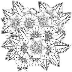 Mehndi flower for henna, mehndi, tattoo, decoration. decorative ornament in ethnic oriental style. doodle ornament. outline hand draw illustration. coloring book page.