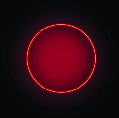 Bright neon light. Red neon circle vector illustration on dark brick wall. Glowing heart.