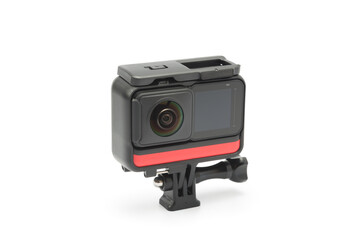 360 degree panoramic action camera. insta 360, in a special frame for mounting on a tripod....