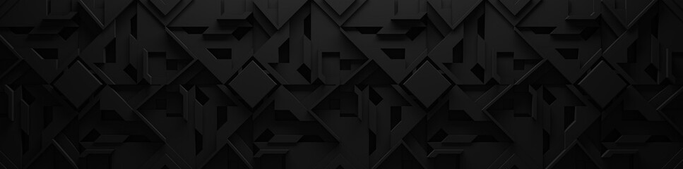 Wide Extra-Dark Black Geometric Background (Website Header) 3D Illustration