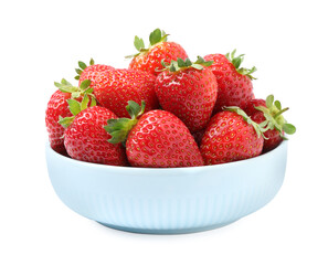 Fresh red strawberries in bowl isolated on white
