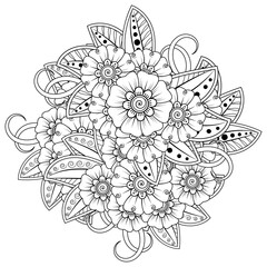 Mehndi flower for henna, mehndi, tattoo, decoration. decorative ornament in ethnic oriental style. doodle ornament. outline hand draw illustration. coloring book page.