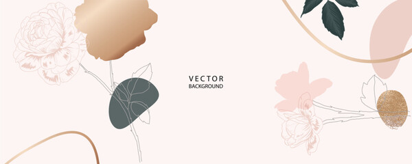 Fototapeta premium minimal background in pink flowers and tropical summer leaf