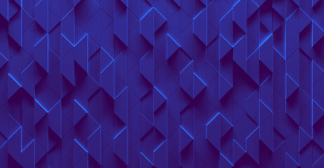 Blue / Purple Wall With Triangle Elements (3D Illustration)
