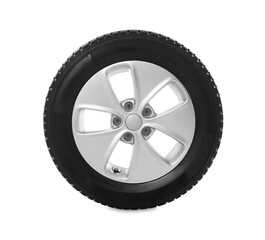 Obraz premium Wheel with winter tire isolated on white