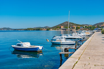 Boats mooring at waterfront of Sibenik, Croatia
