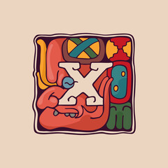 Letter X logo in Aztec, Mayan or Incas style.